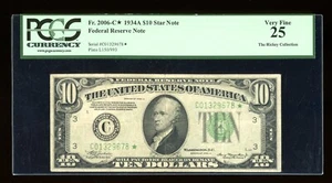 DBR 1934-A $10 Philadelphia STAR Fr. 2006-C* PCGS 25 Serial C01329678* - Picture 1 of 2