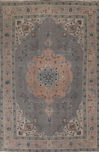Gray Over-Dyed Floral Tebriz Vintage Area Rug 7'x10' Handmade Dining Room Carpet - Picture 1 of 12
