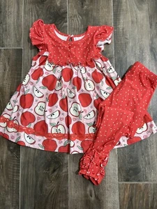 Cheeky Plum Girls Tunic & Legging Set Red Apple Back To School Size 8 EUC - Picture 1 of 9