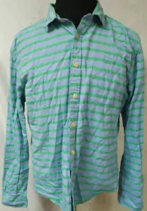 Tommy Hilfiger Mens XL Blue Green Horizontal Striped Custom Fit Button Up shirt - Picture 1 of 12