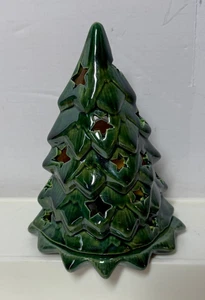 Vintage 2 Stück Keramik Weihnachtsbaum Tee Stil Kerzenlicht - Bild 1 von 7