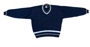 Suéter Pullover De Colección GAP Cuello en V Tejido con Cable Estilo Tenis Azul Marino y Blanco XL - Imagen 1 de 6