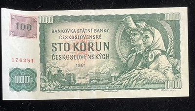 Billete de 100 coronas Checoslovaquia 1961 Puente de Carlos Praga Foto 1 de 2
