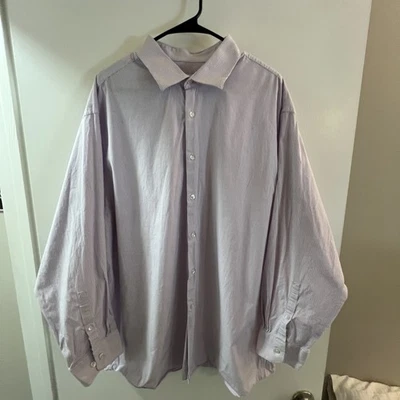 Calvin Klein Men's Big Fit Dress Shirt White + Purple Stripped 19 34/35 3XL  - Image 1 of 3
