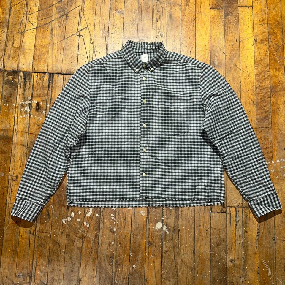 H&M Flannel Shirt Boys L White Black Check Regular Fit Long Sleeve Button Down - Image 1 of 4