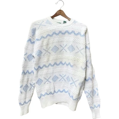 Suéter Savile Row Vintage Blanco y Azul Estampado Tejido Grande Para Hombre Talla L Foto 1 de 4