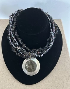 Black Peacock Tahitian Pearl Multi Strand Pendant Necklace MOP Pendant Sterling - Picture 1 of 8
