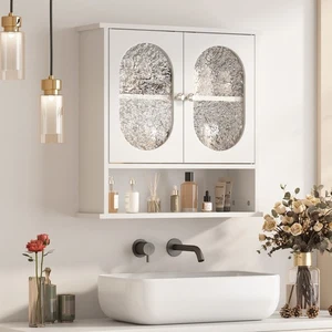 Oval Bathroom Wall Cabinet with 2 Doors Over The Toilet Storage Medicine Cabinet - Picture 1 of 10