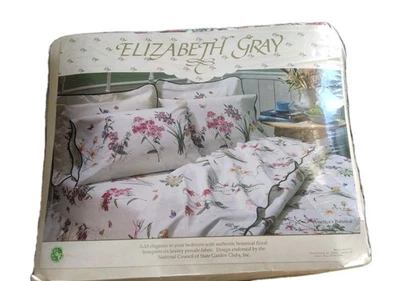 Vtg Elizabeth Gray Twin Sheet Set by JC Penny Botanical Floral Bouquet NIP - Image 1 of 4
