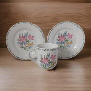 Lot 3 Vintage Thompson Pottery 2 Salad Dessert Plates 1 Coffee Tea Mug Flowers - Picture 1 of 13