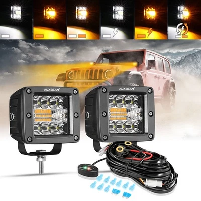 AUXBEAM 3" 72W Amber White LED Square Work Light Pods For Offroad Truck SUV ATV - Image 1 of 4