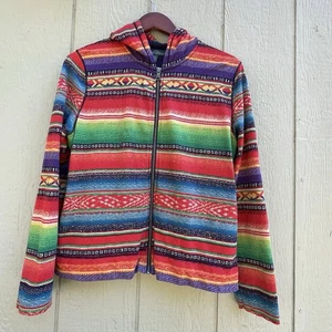 RALPH LAUREN LRL Jeans Co Jackets Hoodie Womens Large Serape Aztec Zip Pockets - Picture 1 of 14