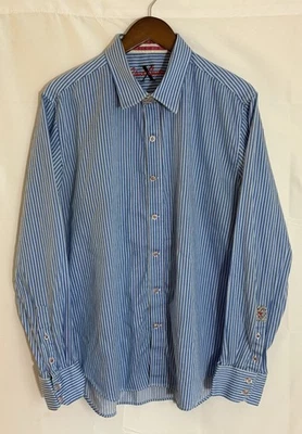 Robert Graham X Men's Size XL Blue & White Stripe Flip Cuff L/S Button Up Shirt - Image 1 of 4