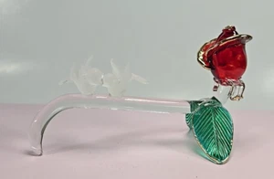 2" x 4" mundgeblasene Glasvögel auf einzelnem Rosenstiel Blume Kunst Glasskulptur - Bild 1 von 9