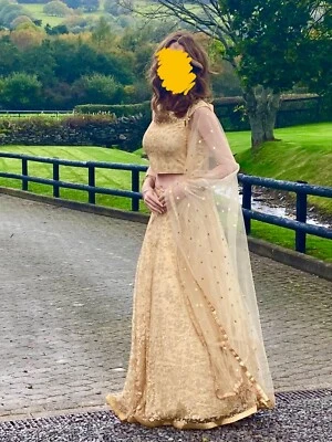 Gold, Glitter, Asian Bridal, Pakistani, Saree, Lehanga + TWO matching Dupatta - Image 1 of 4