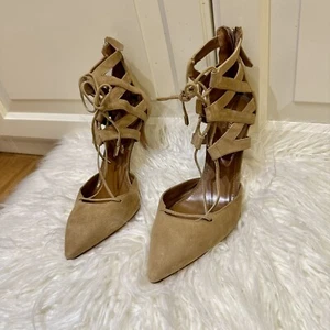 Aquazzura Belgravia 75 Lace-Up Pumps in Camel (SIZE EU39) - Picture 1 of 8