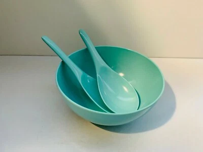 SALADIER MÉLANINE BLEU AQUA CELADON HABITAT SCARLETT NEUF AVEC 2 GRANDE CUILLERE - Photo 1/4