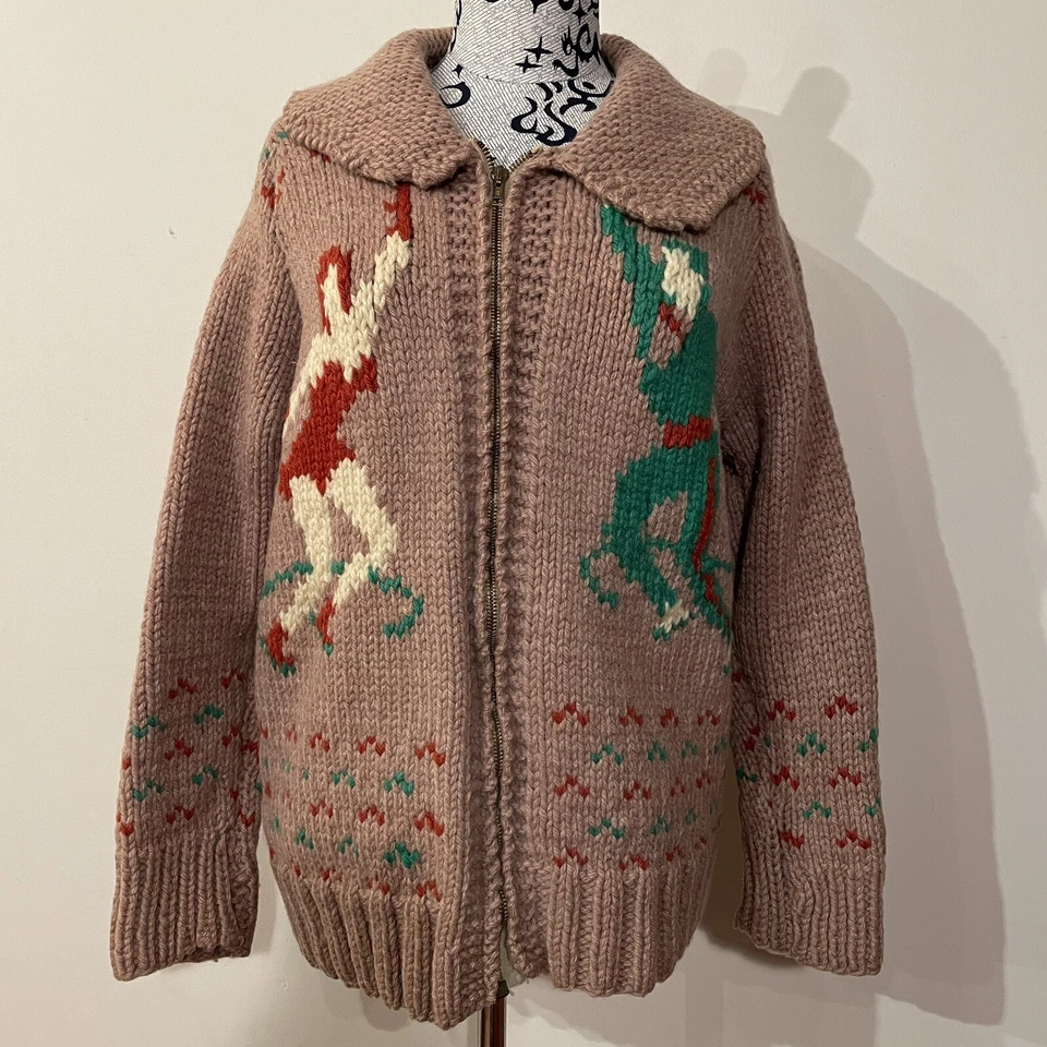 Suéter Vintage Cowichan Mujer XS 1970’s Lana Figura Patinadoras Mary Maxim Foto 1 de 4