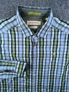 Tommy Bahama Button Up Shirt Mens Large Gray Plaid Long Sleeve Island Modern Fit - Picture 1 of 13