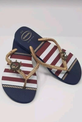 Women's Havaianas Navy Blue And Marine colour customized hand made UK size 6/7 - Image 1 of 3