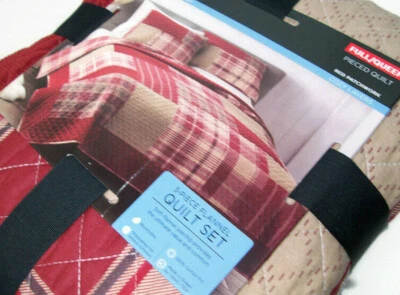 Cuddl Duds Thin Multi Colors Red Plaid Flannel Patchwork Full Queen Quilt Shams - Image 1 of 4