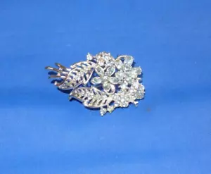 Vtg Coro Retro Flower Brooch Pin Light Blue and Clear Rhinestones Silver - Picture 1 of 5