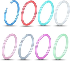 16-80Pcs Colorful Nose Hoop Rings Acrylic Retainer Cartilage Tragus Earrings 20G - Picture 1 of 8