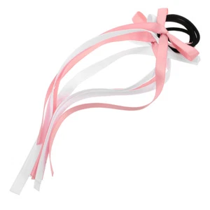 2 Pairs Hair Ties With Ribbon Bows Elastic Hair Bands Girls Braids And Ponytail - Picture 1 of 12