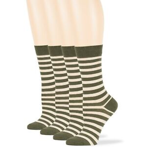 Women's Cotton 4 Pack Striped Boot Socks L-M Black-Navy-Brown-Beige-Khaki-Grey