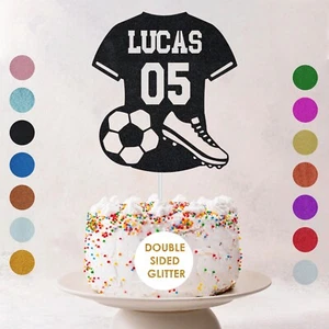 Personalised Football Cake Glitter Topper Birthday Party Custom Any Age - Name - Picture 1 of 13