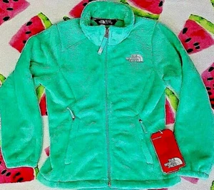North Face OSOLITA Girls BERMUDA GREEN White logo zip FLEECE Jacket XS 6 y.o. - Picture 1 of 3