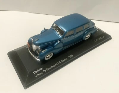 1/43 1939 Cadillac Serie 75 Fleetwood V8 Sedán Azul Blanco Caja ¡Raro! Foto 1 de 4