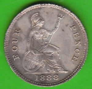 Coin Silver Great Britain 4 Pence 1888 AU for British Guiana rare nswleipzig - Picture 1 of 3