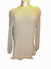 J Jill Textured  L/S Sweater  with Fringe Beige Cotton Blend Med Weight XL New 