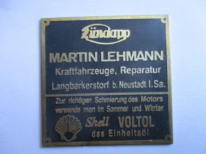 Typenschild oldtimer Schild Händlerschild Zündapp Martin Lehmann Sachsen s102 - Bild 1 von 1