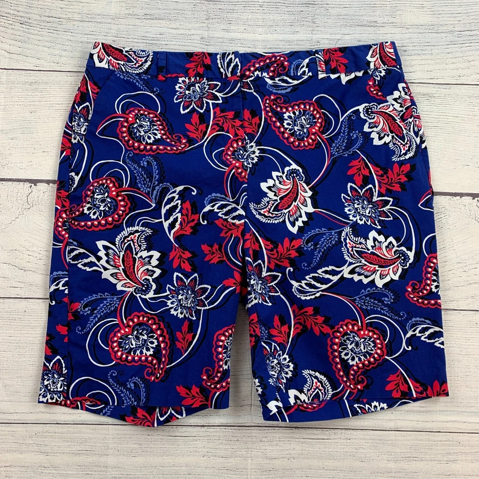 Pantalones Cortos Dana Buchman Talla 12 Bermudas Azul Paisley Entrepierna 10" Mezcla de Algodón Foto 1 de 4