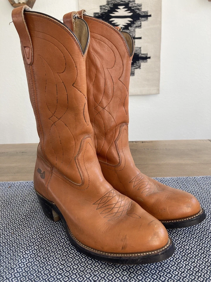Botas vaqueras vintage Golden Retriever de cuero naranja talla 8D Foto 1 de 4
