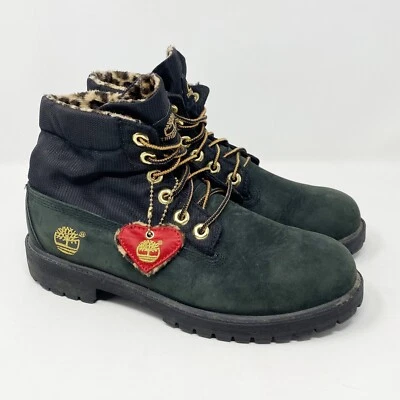 Timberland Animal Print Black Lined Suede Heart Boots Youth Size 5.5 - Image 1 of 4