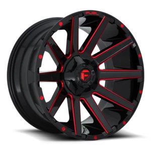 (4) 20x10 Fuel Gloss Black W/ Red Contra Wheel 5x114.3 5x127 For Jeep Toyota GM - Picture 1 of 2