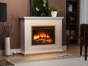 Freestanding Electric Fireplace with an Off White MDF Fire Mantel - Picture 1 of 9