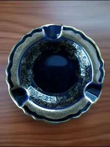 Posacenere vintage Lindner Kueps Bavaria vero blu cobalto piatto 3,5 pollici - Foto 1 di 10