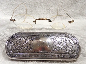 12K/14K GOLD BIFOCAL GLASSES & BEAUTIFULLY ENGRAVED 1910 STERLING EYEGLASS CASE! - Picture 1 of 20