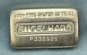Engelhard 10 Troy Oz .999 Fine Silver Bar - Wide, Pressed, Series-P332921 - Picture 1 of 3