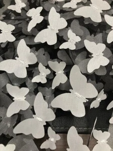 3D Lace, White Butterfly Embroidery on Black Mesh, 60/62", - Picture 1 of 5