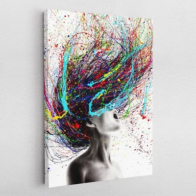 Leinwandbild Poster Acryl Glas Pop-Art Frau bunte Haare Farbe Abstrakt - Bild 1 von 4