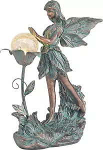 Garden Fairy Large Bronze Garden Sculptures & Statues Resin with Solar Outdoor L - Picture 1 of 6