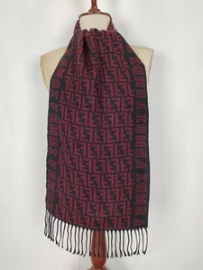 FENDI Original Vintage gemustert schwarz / weinrot Wolle Winter Schal Schals - Bild 1 von 5