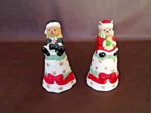 Pair Of Ceramic Christmas Bells Dog & Cat Figures  - Picture 1 of 8
