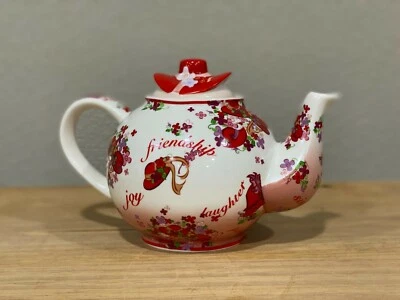 Pink Chintz Teapot Red Hat Society Cardew Design Porcelain 2004 Betty RHS10013 - Image 1 of 4