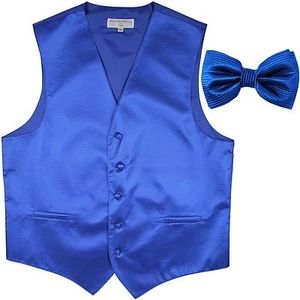 New men's tuxedo vest waistcoat + bow tie horizontal stripes royal blue formal - Picture 1 of 3
